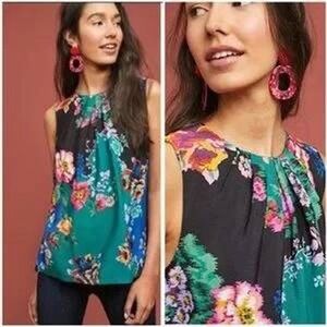 Anthropologie Vanessa Virginia Wanderlust Floral Sleeveless Top Womens L Boho